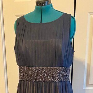 Navy Pleated Sheer Beaded full-length Gown